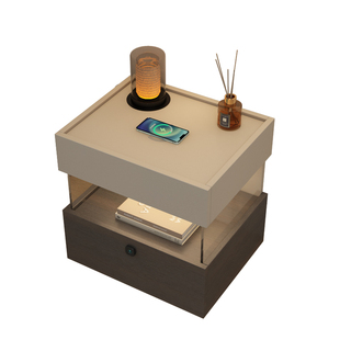 意式极简床头柜带灯卧室储物柜小户型悬浮式床边置物收纳柜高级感