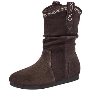 热风复古西部靴女2025年冬季新款棕色牛仔靴百搭美拉德短靴子女鞋