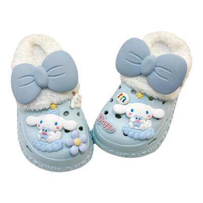可爱女童秋冬加绒洞洞鞋棉拖鞋