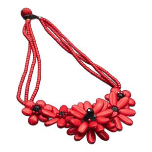 秋冬新款红色项链女夸张大气欧美复古高档夸张个性多层花朵毛衣链