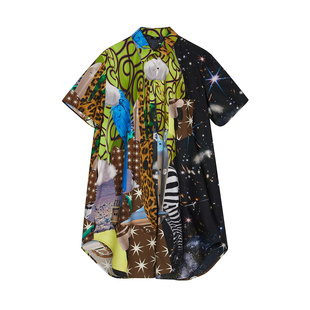 JNBY/江南布衣折扣春夏衬衫女宽松印花长款撞色多色上衣设计复古