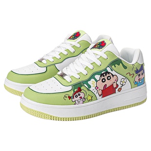 蜡笔小新鞋子女牛油果绿厚底增高学生板鞋春夏新款皮面透气休闲鞋