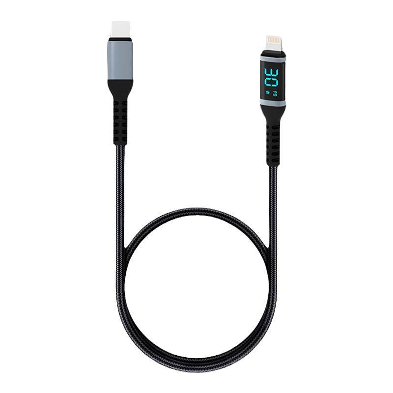 智能led数显充电线短线适用苹果iPhone车载Carplay快充PD30W编织typec转苹果usb充电宝专用半米加长