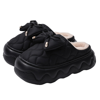 加绒蝴蝶结儿童棉拖鞋女冬季