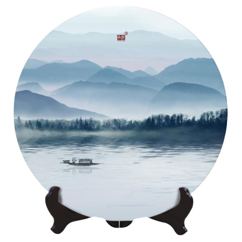 承沁中式挂墙书房卧室山水装饰盘