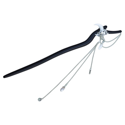 观山月| 原创天然蝶贝月亮S925纯银长流苏简约高级檀木发簪礼物盒