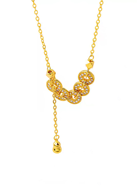 青芥新中式金色五帝钱币葫芦项链