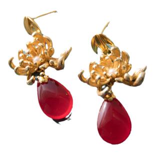 环佩叮咚丨银镀金天然玉石坠中式复古风耳环线钉温婉女人旗袍配饰