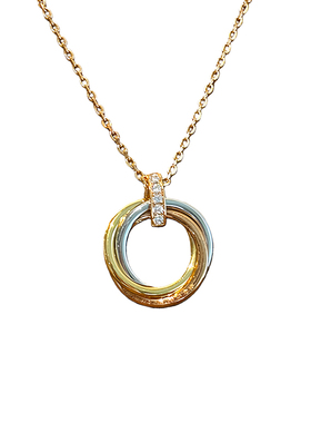 韩秀娜轻奢三色镶钻圆环项链女小众设计高级感简约圆形百搭锁骨链