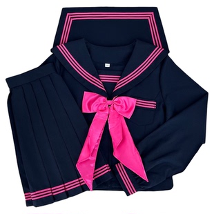 兔言舍原创绀领玫三本日系甜酷风水手服学院风玫绀撞色JK制服套装