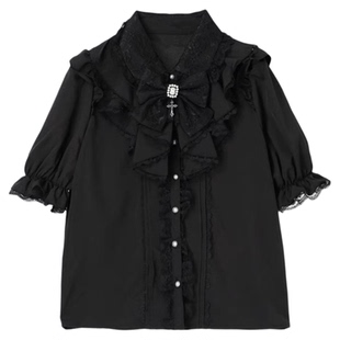 日系女士蕾服甜美蕾丝可爱分体蝴蝶结短袖上衣衬衫亚文化Lolita新