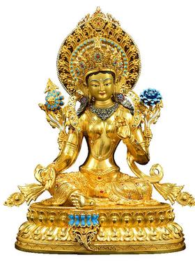 藏村铜鎏金镶嵌彩珠7/10寸铜摆件