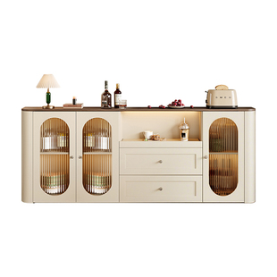 法式复古奶油风一体靠墙超薄圆弧餐边柜斗柜沙发旁边柜定制储物柜