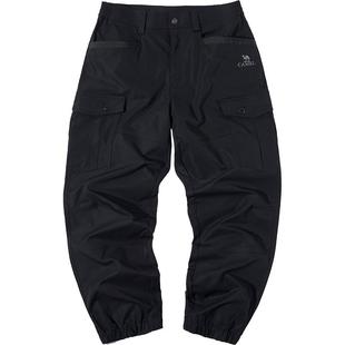 骆驼男装束脚工装裤男秋冬季宽松户外运动防泼水黑色休闲长裤子