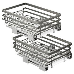 不锈钢小尺寸抽屉式双层厨房橱柜碗篮窄柜400/500柜体调味品拉篮
