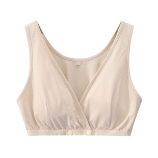中老年前扣背心式文胸带胸垫V领半截可拆无钢圈义乳可调节纽扣