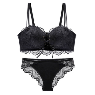 深V小胸绑带内衣女聚拢调整型无钢圈 蕾丝性感手掌杯上托文胸罩