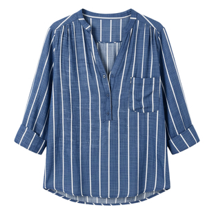 Simple striped print long sleeve shirt  简约条纹印花长袖衬衣