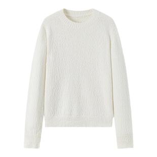 华吉言【奶糖】100精梳纯棉肌理感马鞍肩圆领毛衣长袖针织衫上衣