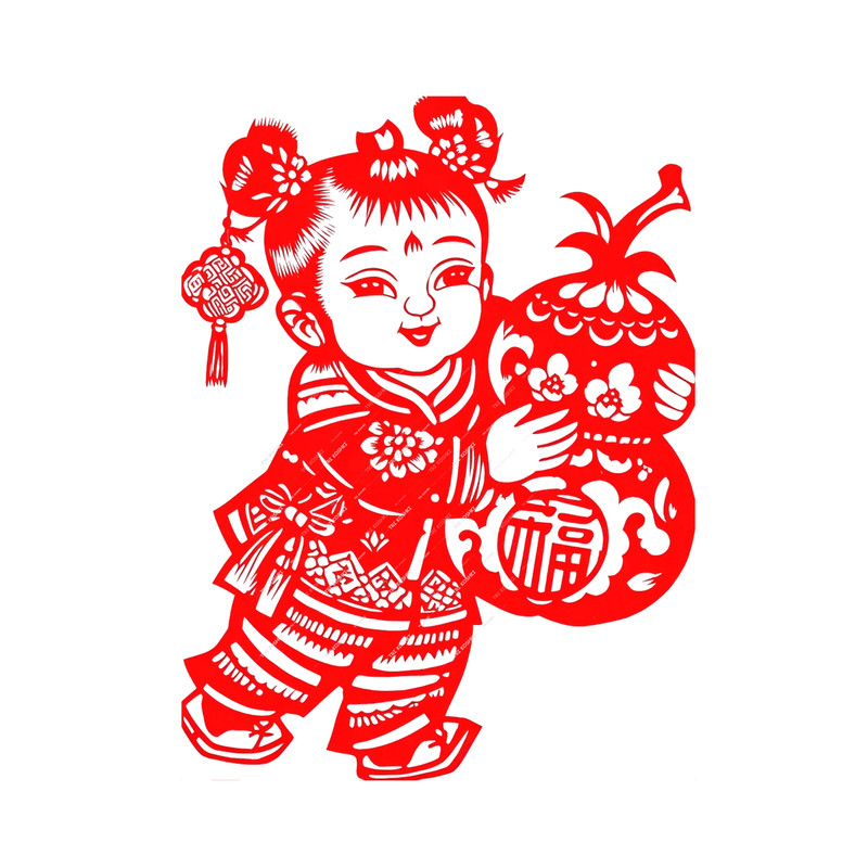 年画娃娃剪纸成品透明贴纸窗户玻璃客厅厨房卧室墙面喜庆葫芦贴纸