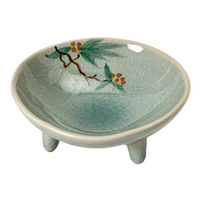 纯手绘冰裂纹三足茶点盘