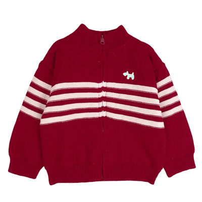 男童加绒毛衣冬儿童红色毛线衣2025冬季新款男孩针织开衫上衣打底