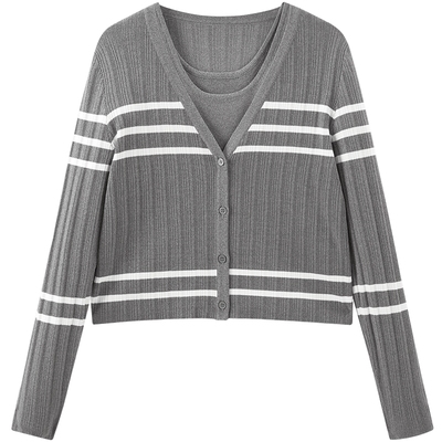 太平鸟女装秋季时髦气质条纹两件套开衫A1EDE3318