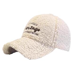 羊羔绒男女同款鸭舌帽子女秋冬季休闲百搭潮牌保暖网红情侣棒球帽