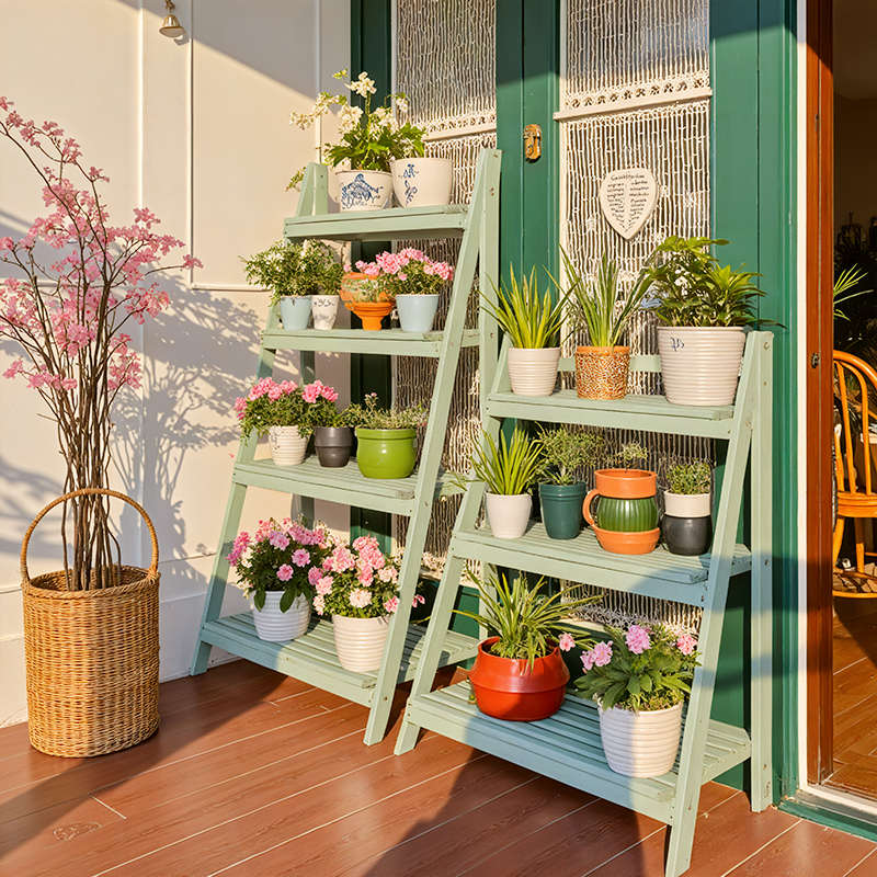 实木阳台花架子置物落地式可折叠移动户外庭院花园多肉花盆植物架