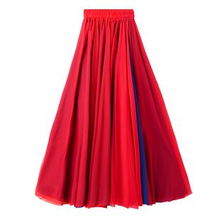 新款双面720度古典舞蹈大摆纱裙双层双色藏式表演出开叉半身长裙