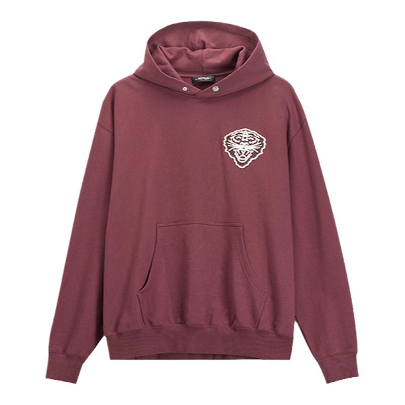 Ed Hardy埃德哈迪冬季新款男士套头衫深石榴红虎头连帽卫衣