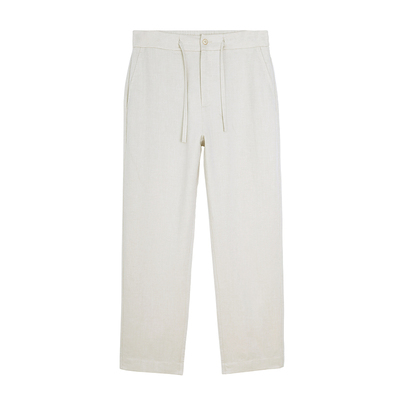 夏季丝光亚麻长绒棉面直筒休闲裤