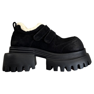 英伦风真皮魔术贴厚底乐福松糕鞋