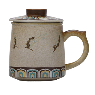 陶瓷带盖过滤定制马克杯敦煌文创泡茶水杯办公室家用茶水分离杯