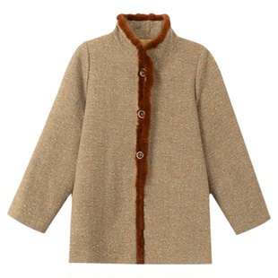 司童 中古风毛边彩呢羊毛大衣女25冬新款立领宽松中长款毛呢外套