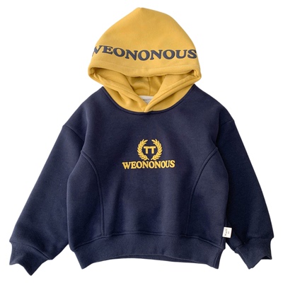 男童秋冬加绒一体绒撞色连帽卫衣