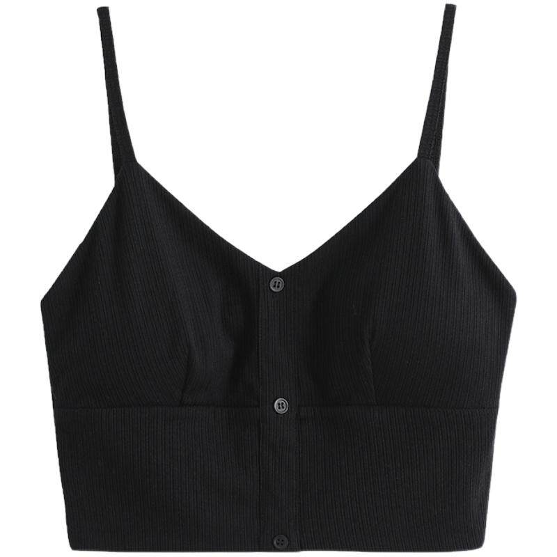 弥古黑色美背背心女内搭带胸垫一体夏季短款无袖打底抹胸吊带上衣