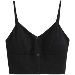 弥古黑色美背背心女内搭带胸垫一体春秋短款无袖打底抹胸吊带上衣