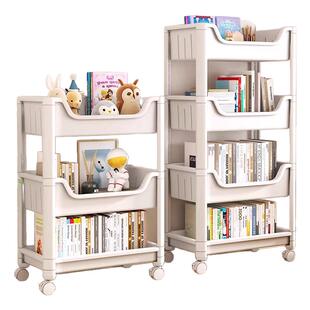 书架置物架落地家用简易多层带轮儿童玩具收纳零食移动小推车书柜