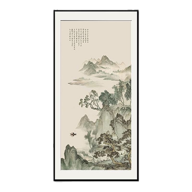 新中式名家山水画过道入户玄关书房茶室装饰画客厅背景墙竖版挂画