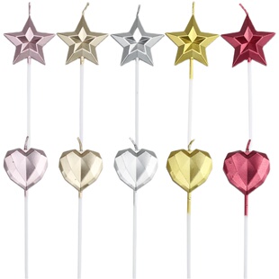 钻石浪漫爱心五角星星520情人节婚礼派对生日蛋糕装饰闪亮蜡烛