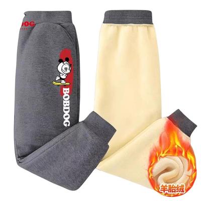 巴布豆男女童一体绒运动保暖裤子