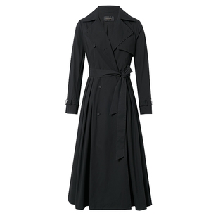 La Koradior拉珂蒂春款黑色双排扣气质西装领过膝长款风衣外套女