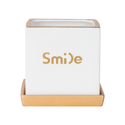 四方形陶瓷简约花盆带托盘