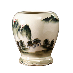 陶瓷花盆新中式复古家用大口径创意手绘三角梅流泉枫盆景花器摆件