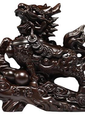 雅造黑檀木雕麒麟摆件家居礼品