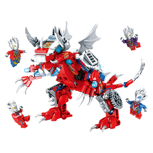 新款儿童奥特曼机甲怪兽益智力拼装玩具男孩变形可动人仔积木盲盒