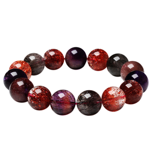 珍藏天然超七紫发晶手链男女金草莓晶黑加仑三轮骨干顺发水晶手串