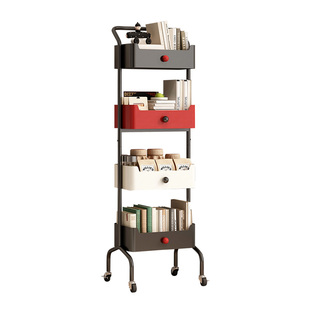 复古可移动铁艺书架中古风落地多层收纳架子客厅零食小推车置物架