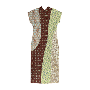 【青石巷】敦煌壁画前后两穿双面雪纺不规则拼布旗袍可拆丝巾衬衫